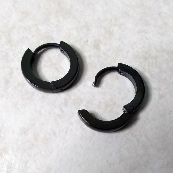 Unisex Men's or Women's Huggie Hoop Earrings! 304 Stainless Steel Gunmetal Black - Picture 3 of 6